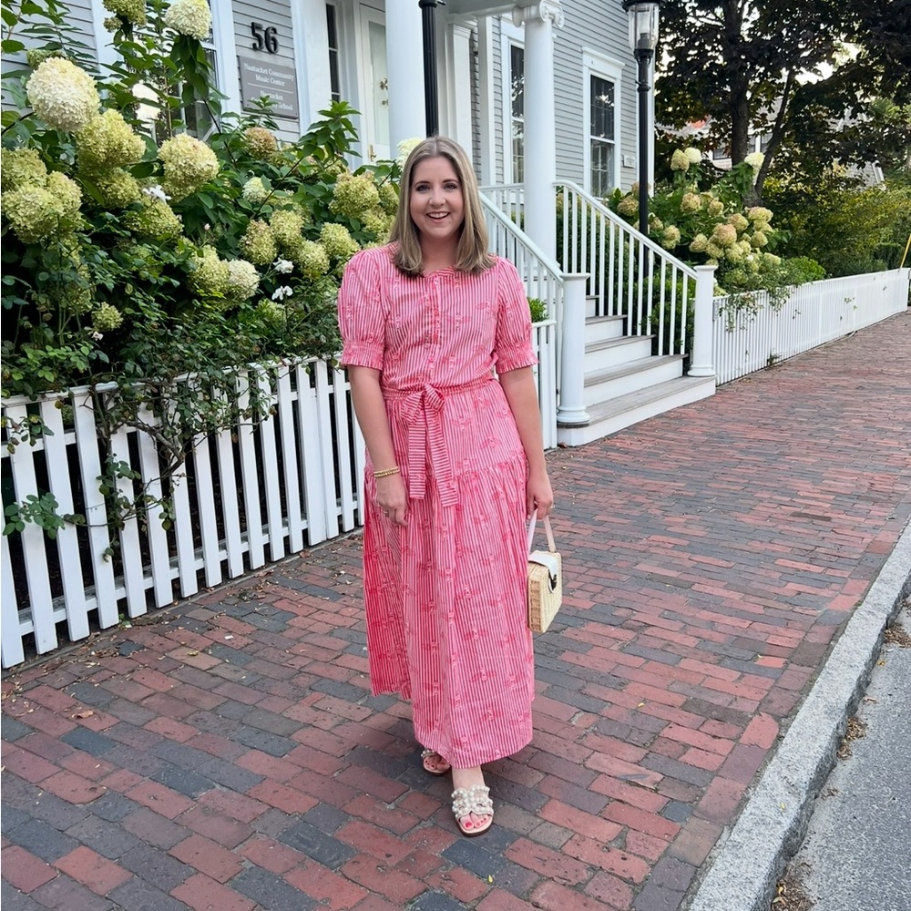 Joules Red and White Striped Midi Dress